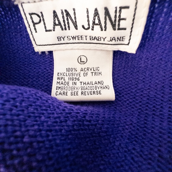 Vintage 80’s Plain Jane Purple Large Dress Sequin Sweater Shift Midi Fun Retro - Picture 7 of 11